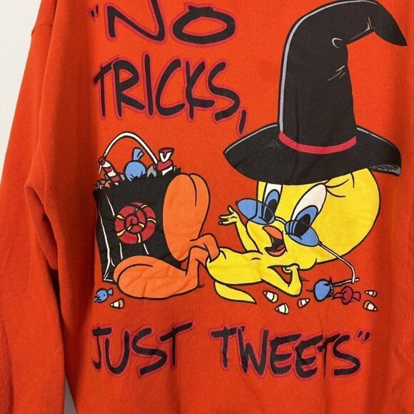 Looney Toons Orange No Tricks Just Tweets Tweety Halloween Sweatshirt Size 22/24 - Picture 2 of 6